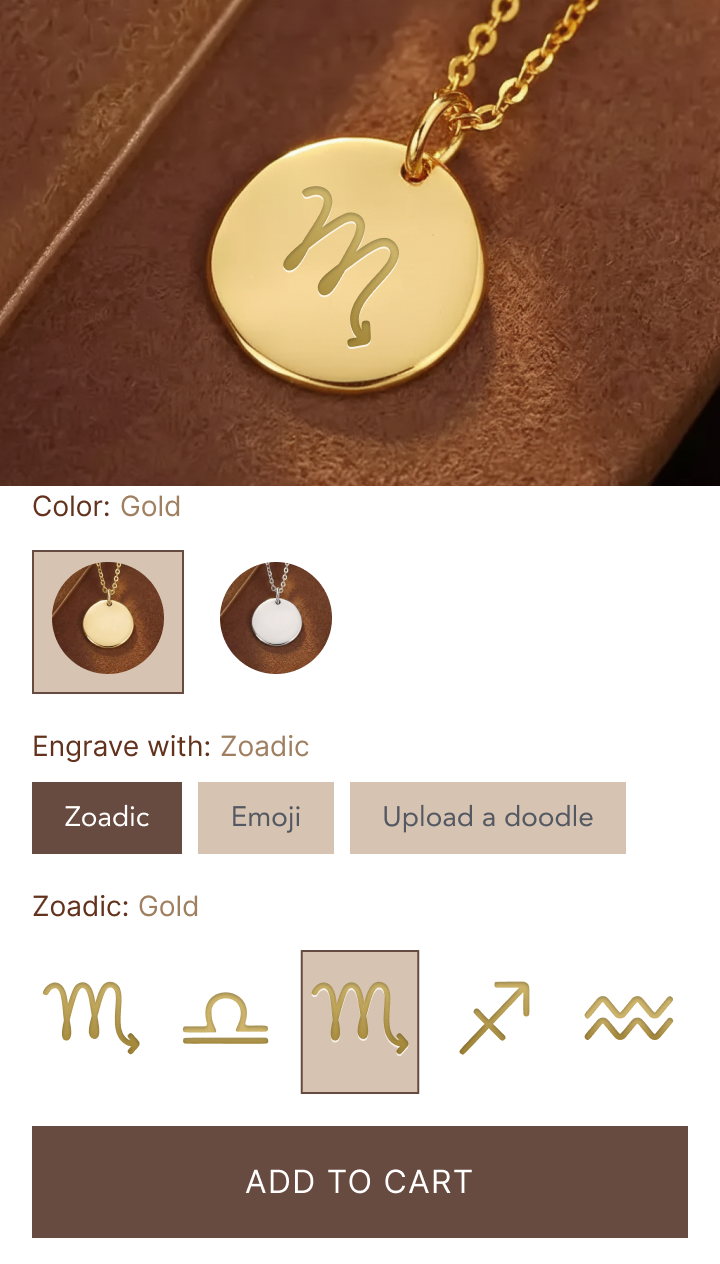 Podifai product customizer — custom zodiac necklace