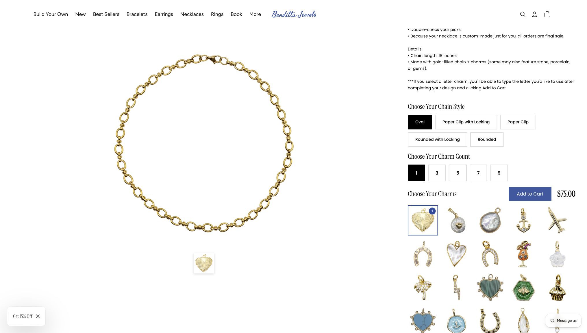 Benditta Jewels Shopify store product customization example — jewelry with custom built and personalized