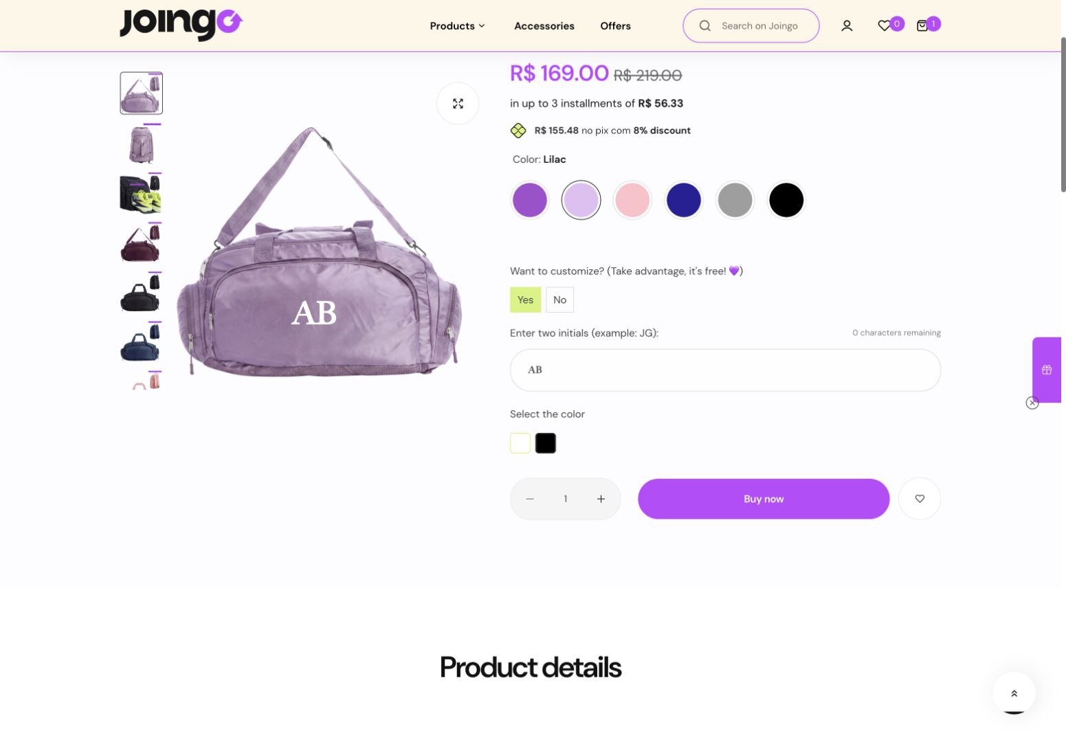 JOINGO Shopify store product customization example — apparel & accessories with personalized and monogram