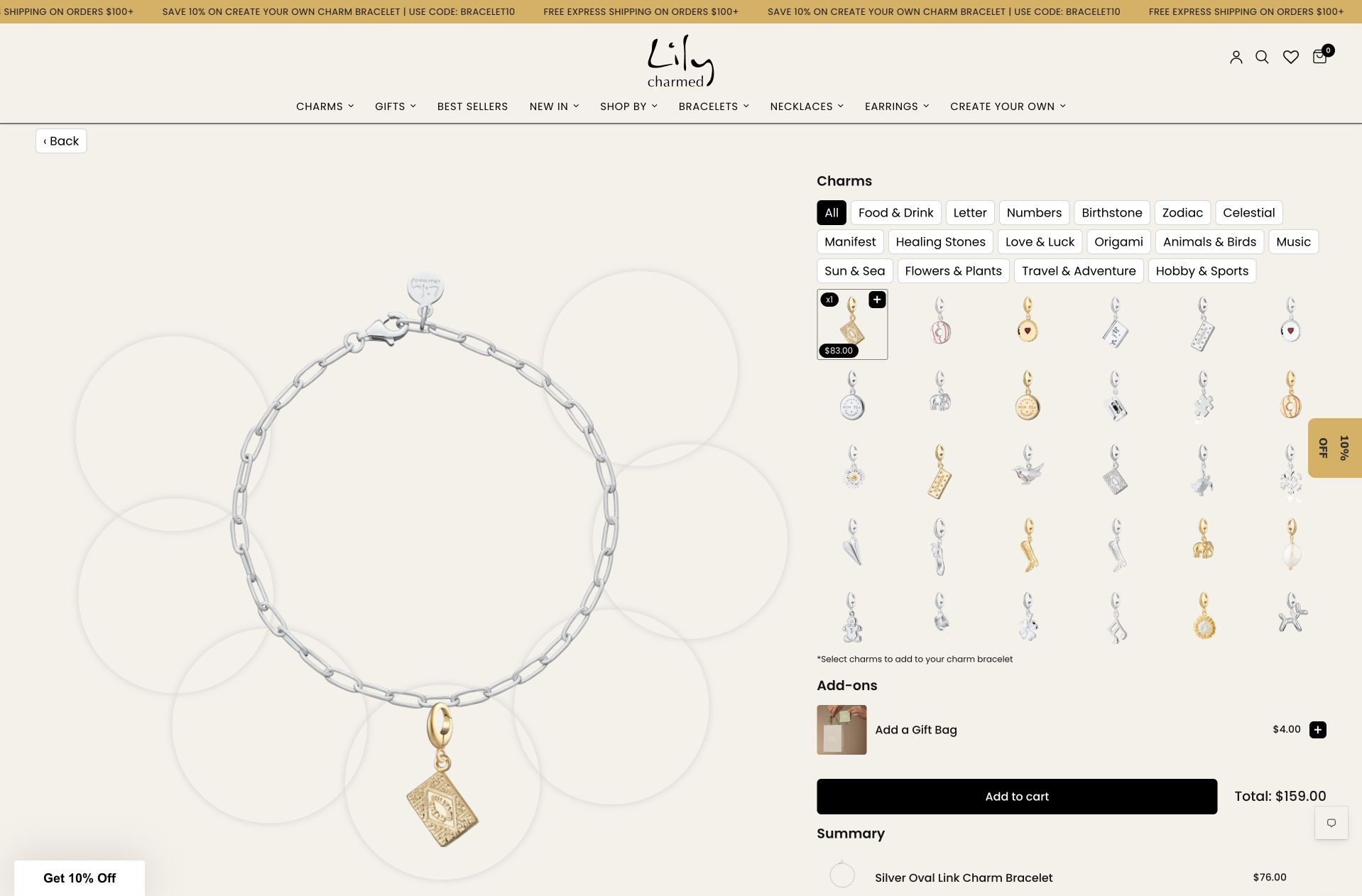 Lily Charmed Shopify store product customization example — jewelry with personalized and custom built