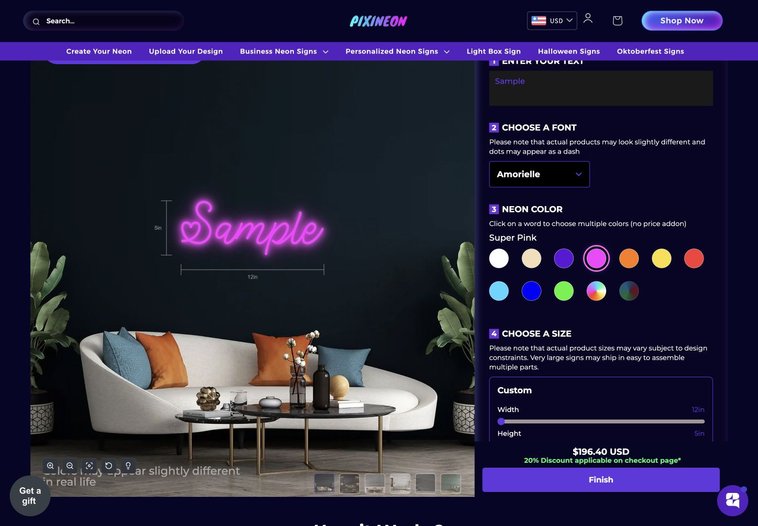 PixiNeon Shopify store product customization example — home decor with personalized and text personalization