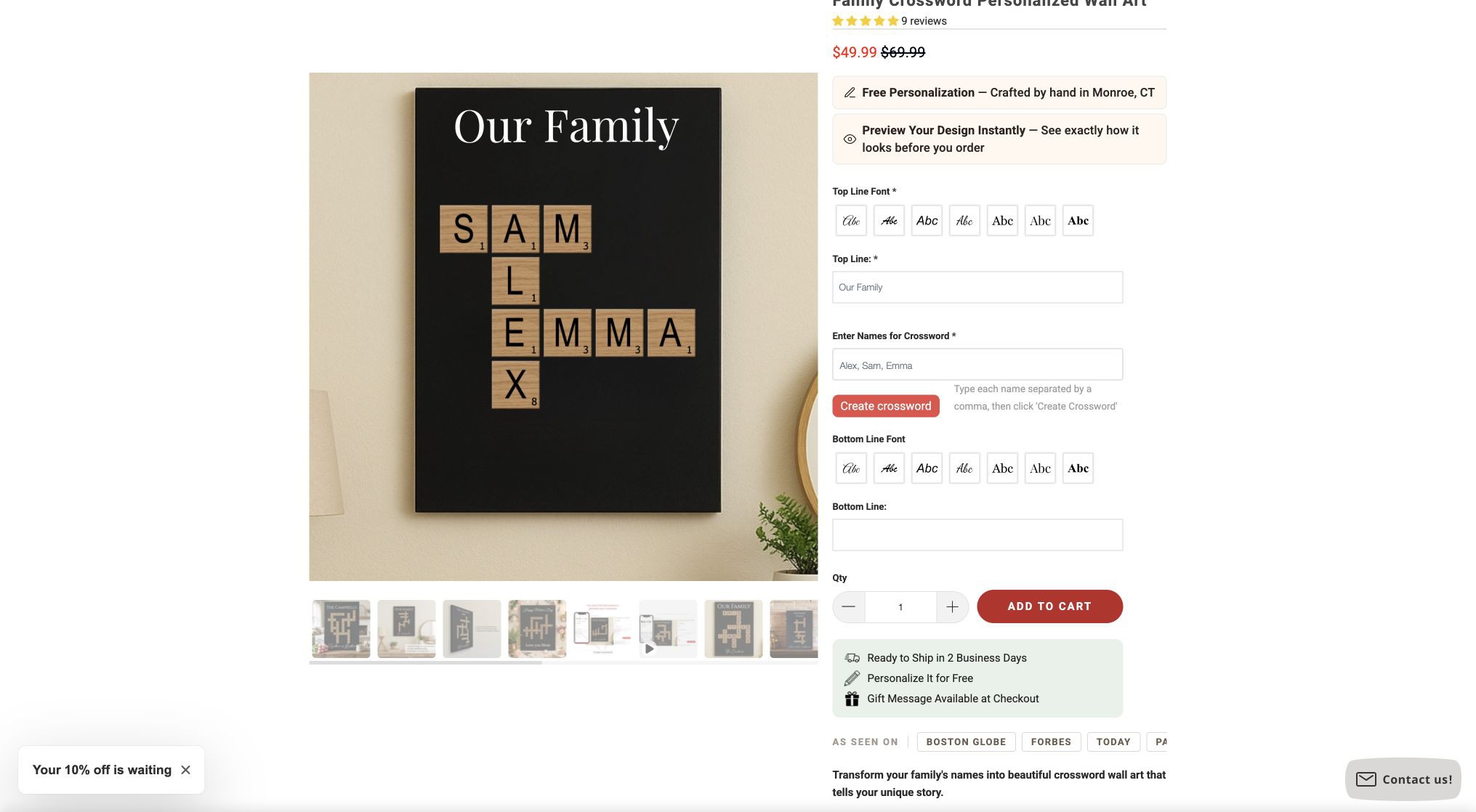 Willow & Hive Shopify store product customization example — home decor with personalized and text personalization